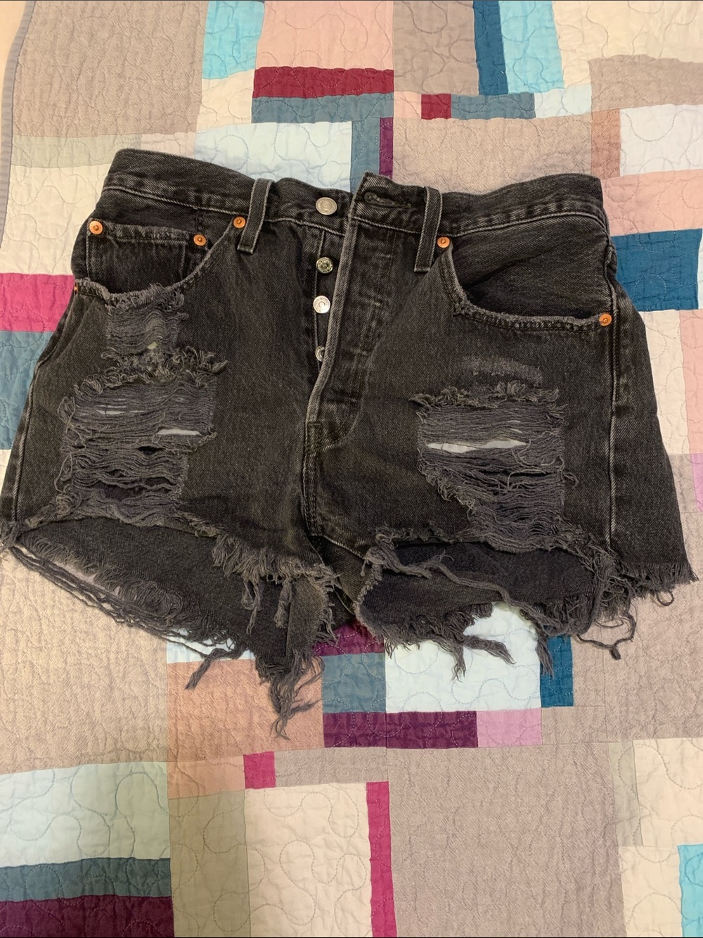 Distressed Black 501 Levi Shorts